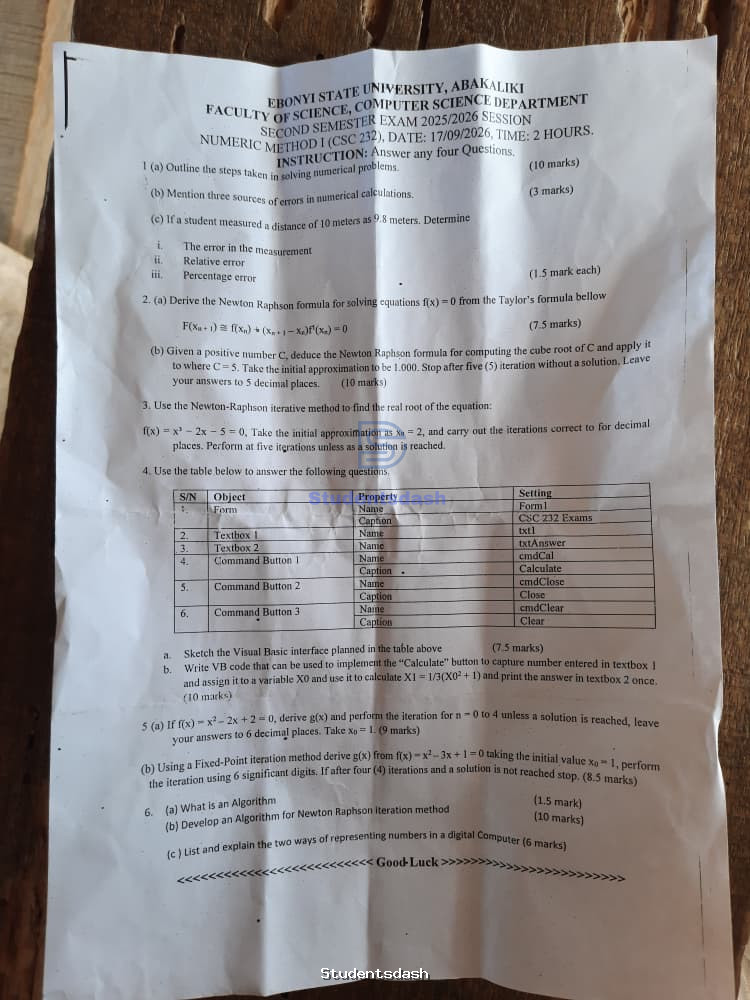 CSC 232 Past Questions and Answers
