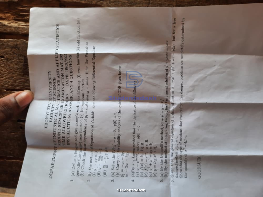MAT 202 Past Questions and Answers 2025/2026