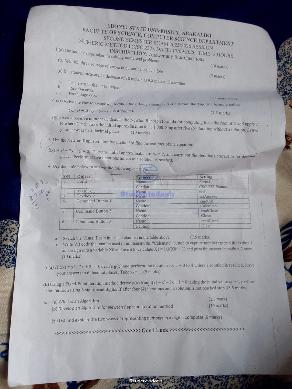 CSC 232 Past Questions and Answers