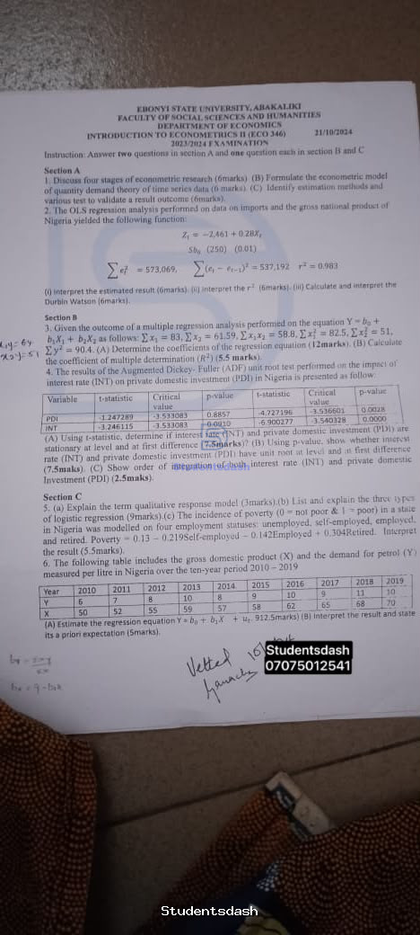 ECO 346 Past Questions and Answers