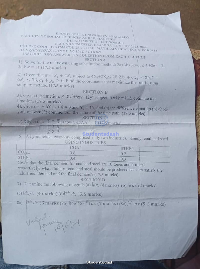 ECO 244 Past Questions and Answers