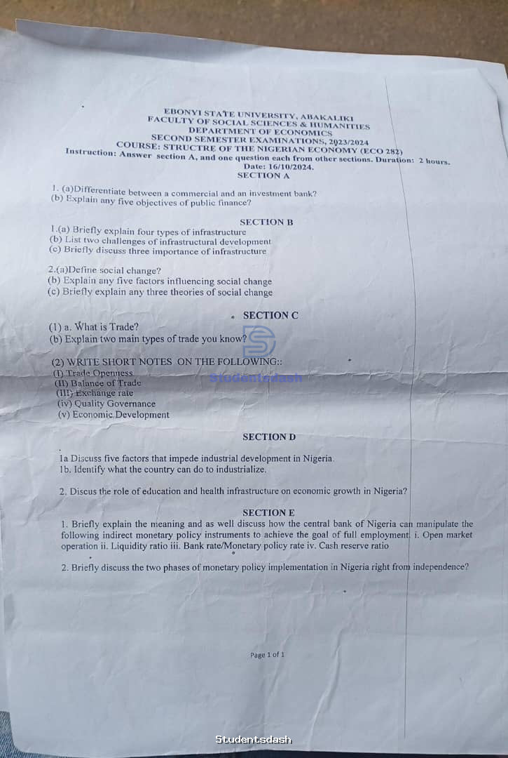 ECO 282 Past Questions and Answers