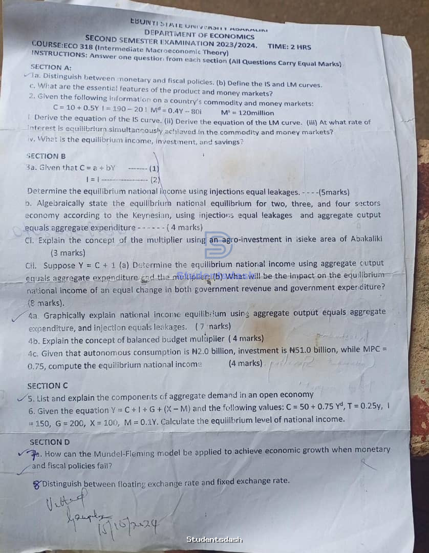 ECO 318 Past Questions and Answers
