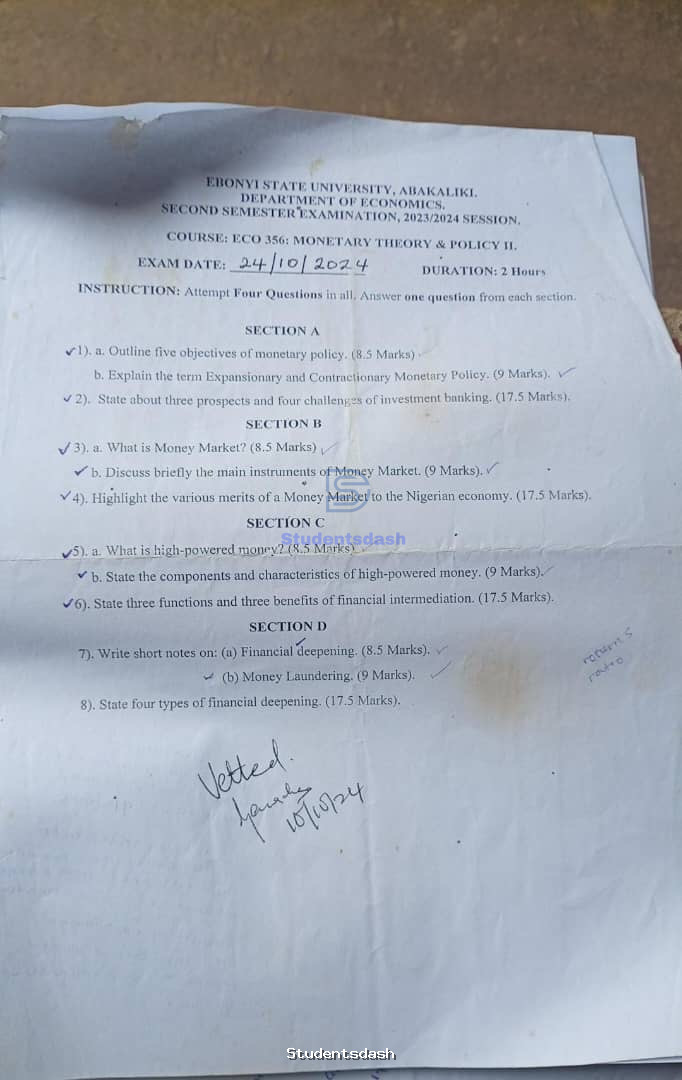 ECO 356 Past Questions and Answers 2023/2024