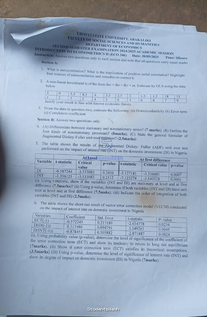 ECO 346 Past Questions and Answers
