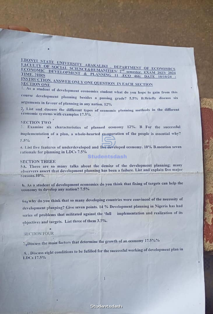 ECO 446 Past Questions and Answers 2023/2024
