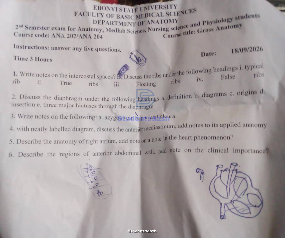 ANA 202 / ANA 204 Past Questions and Answers 2025/2026