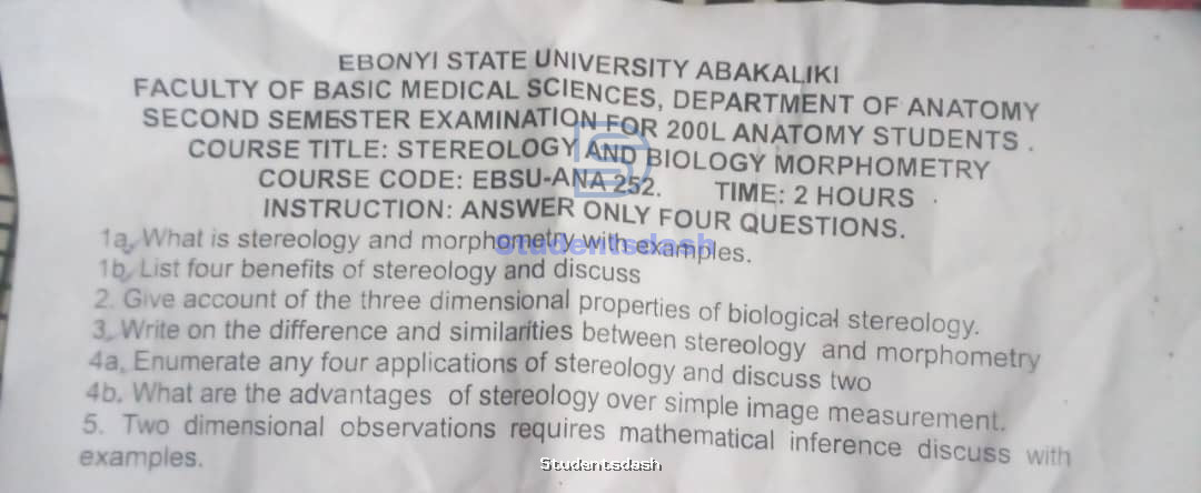 ANA 252 Past Questions and Answers 2025/2026