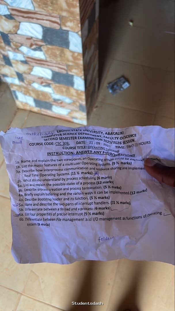 CSC 308 Past Questions and Answers 2025/2026
