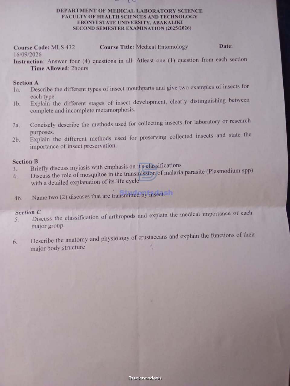 MLS 432 Past Questions and Answers
