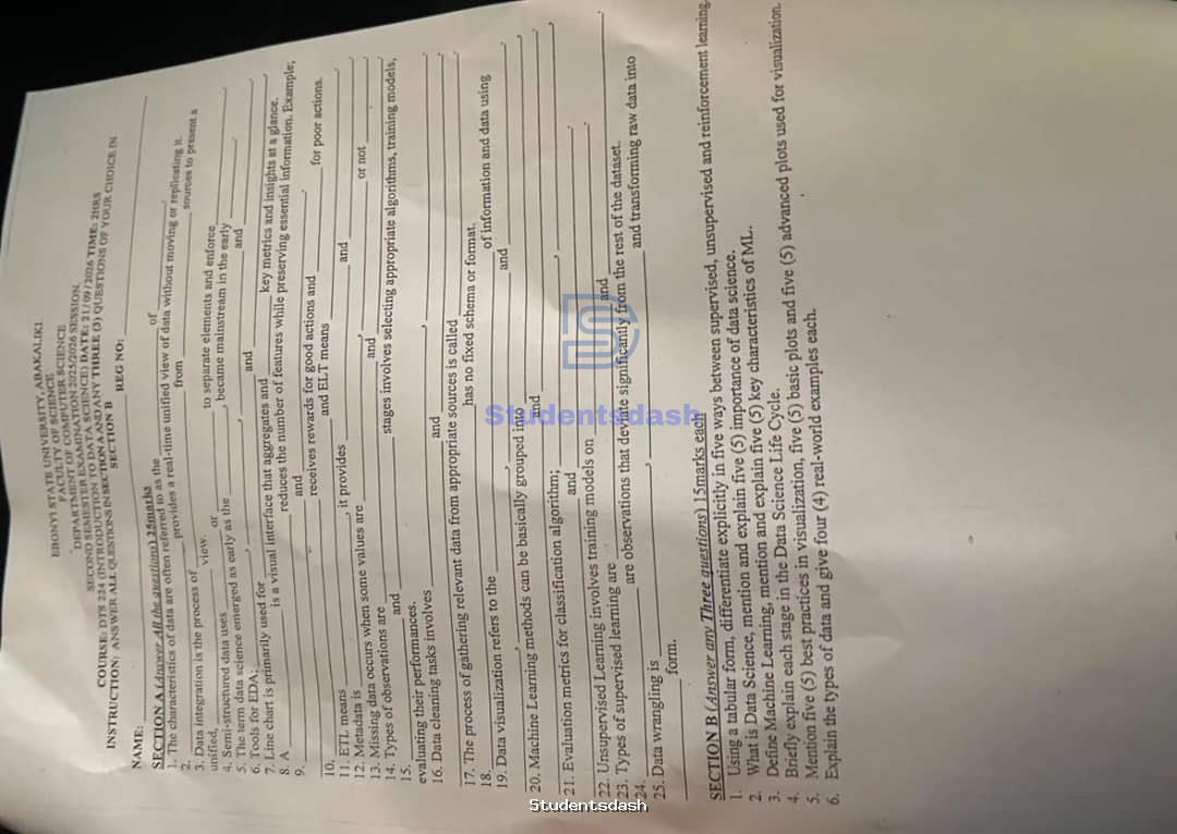 DTS 224 Past Questions and Answers 2025/2026