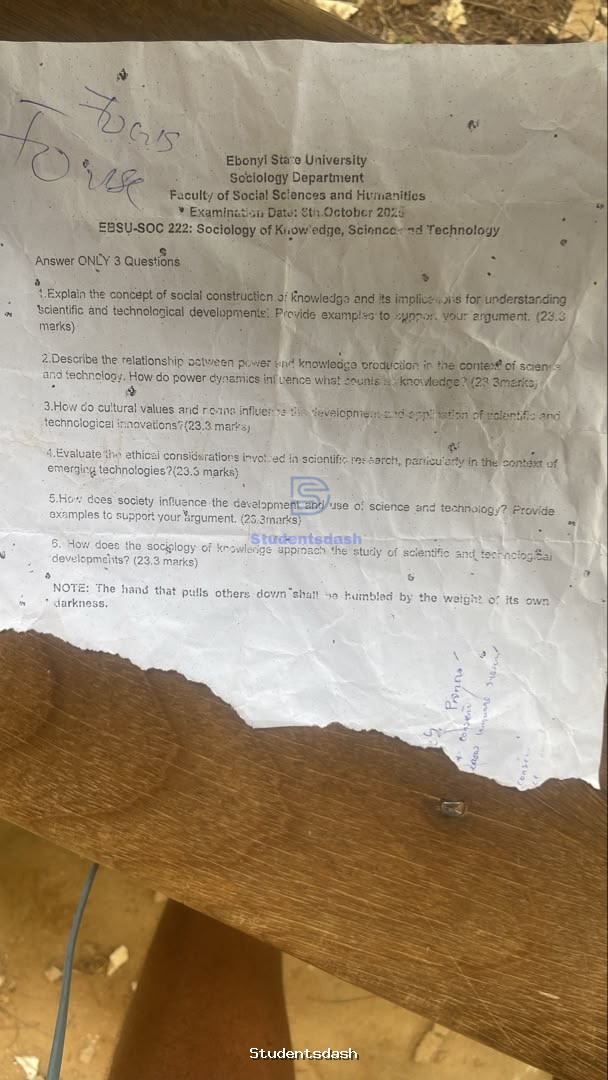 EBSU-SOC 222 Past Questions and Answers