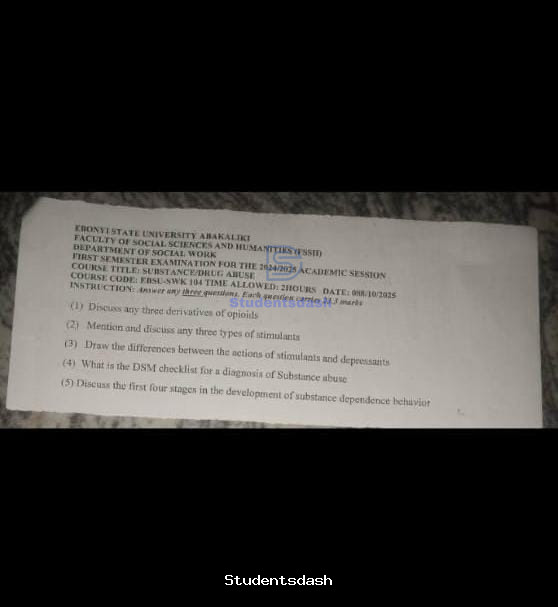 EBSU-SWK 104 Past Questions and Answers