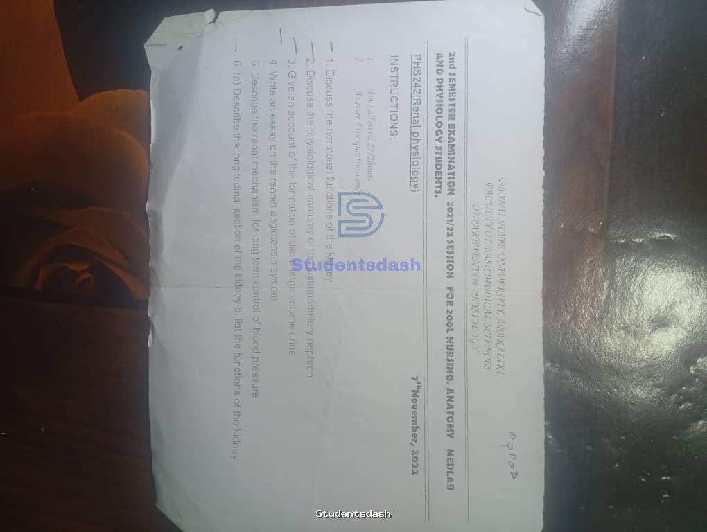 PHS 242 Past Questions and Answers