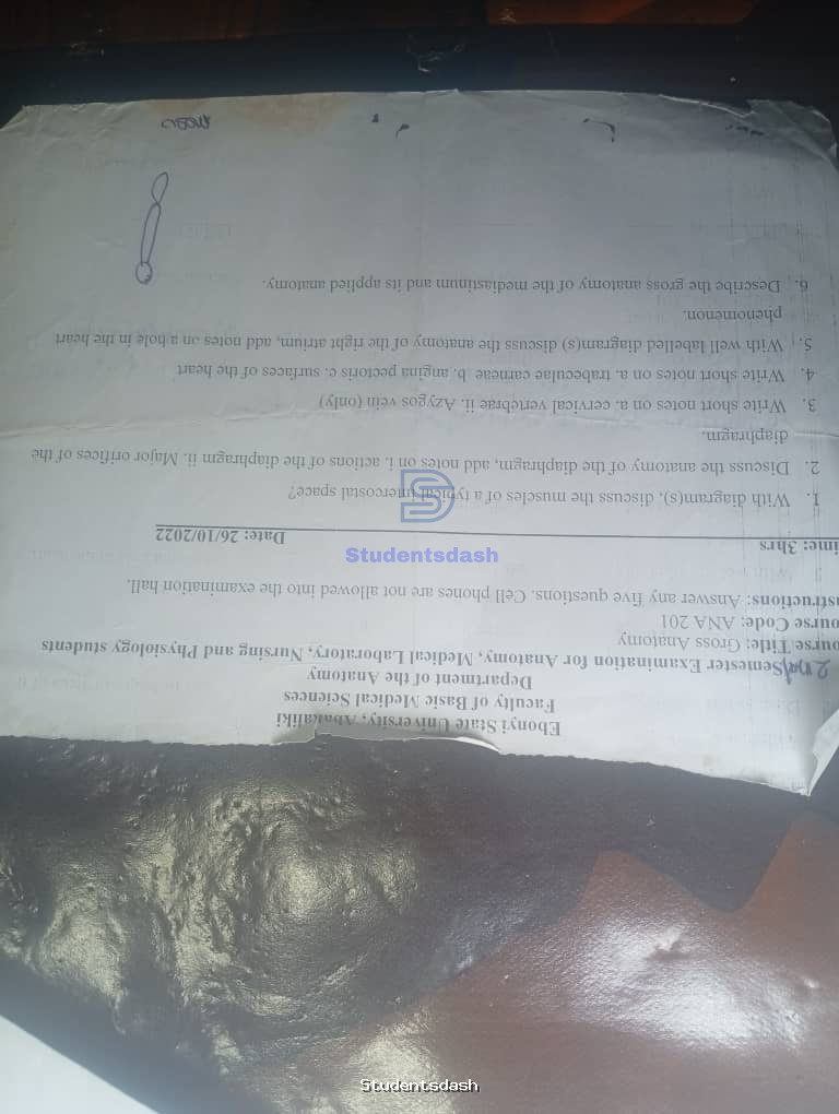 ANA 201 Past Questions and Answers