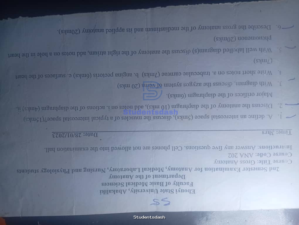 ANA 202 Past Questions and Answers