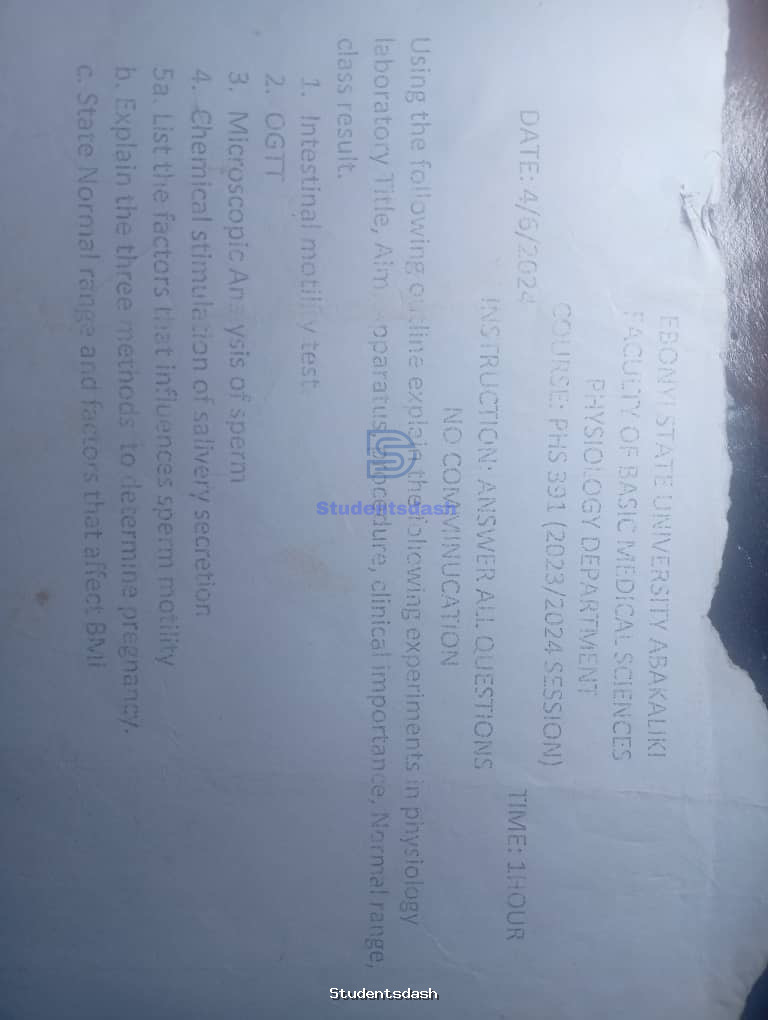 PHS 391 Past Questions and Answers