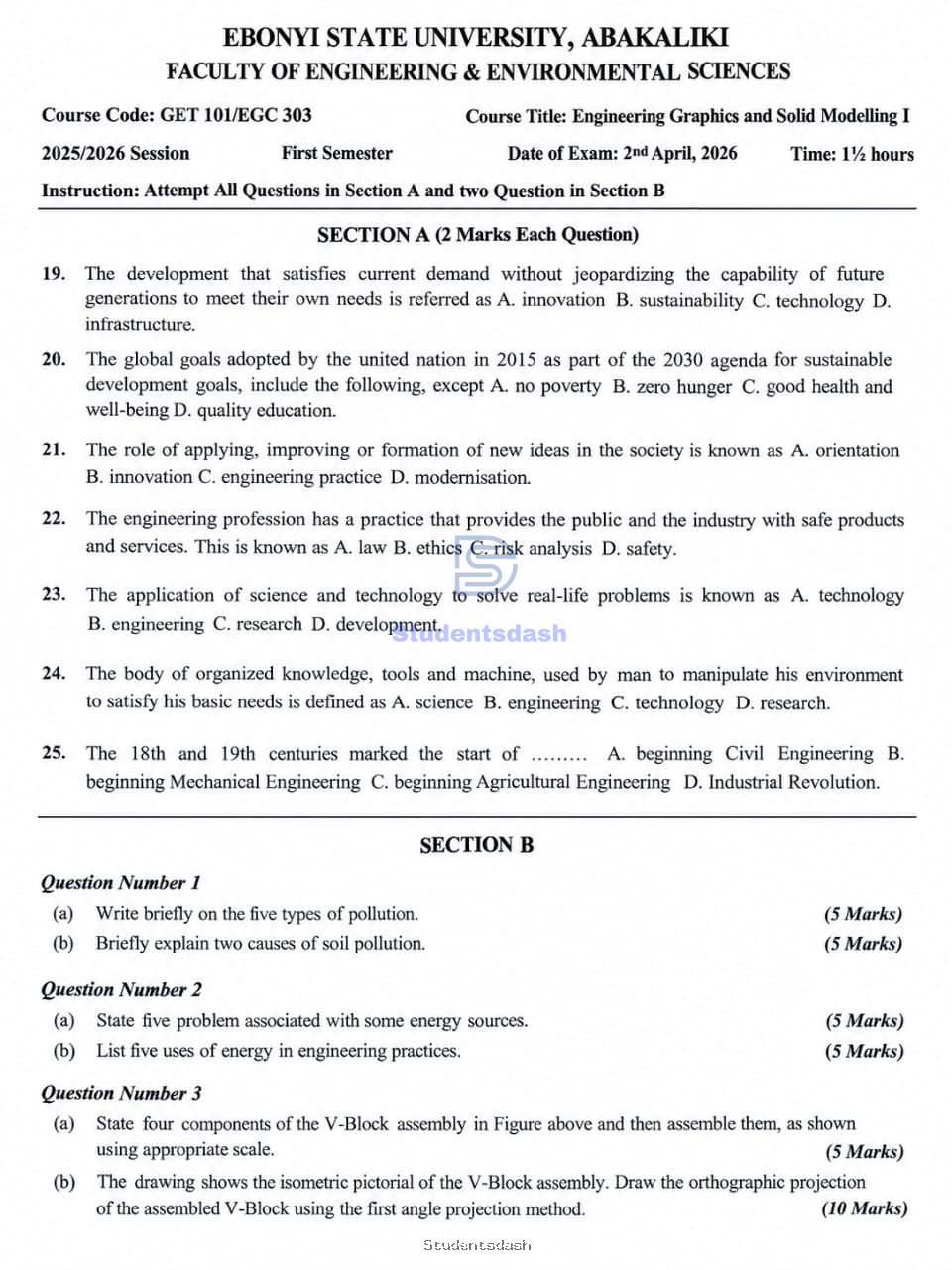 GET 101 / EGC 303 Past Questions and Answers