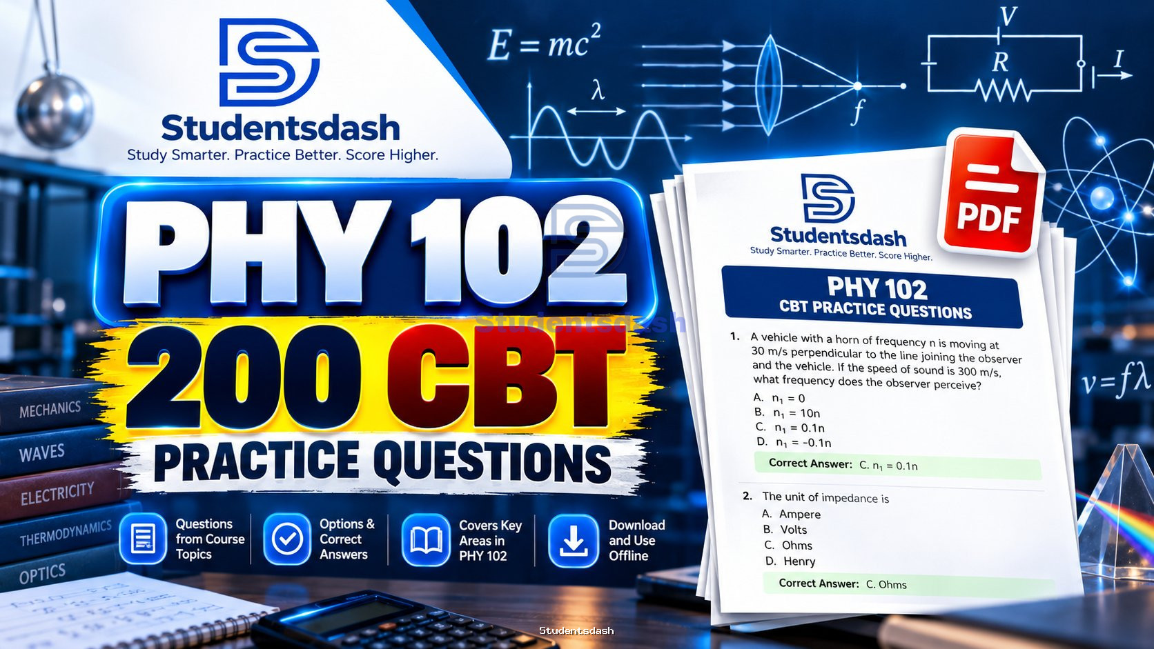 PHY 108  200 CBT Practice Questions Offline PDF