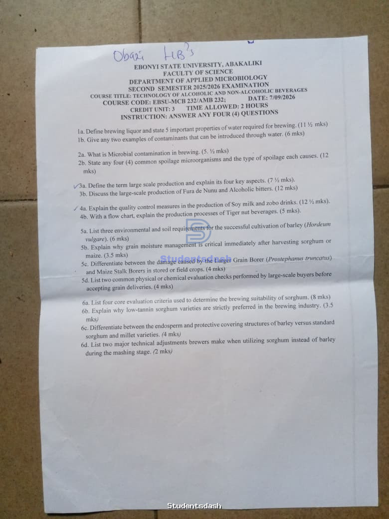 EBSU-MCB 232 - AMB 232 Past Questions and Answers