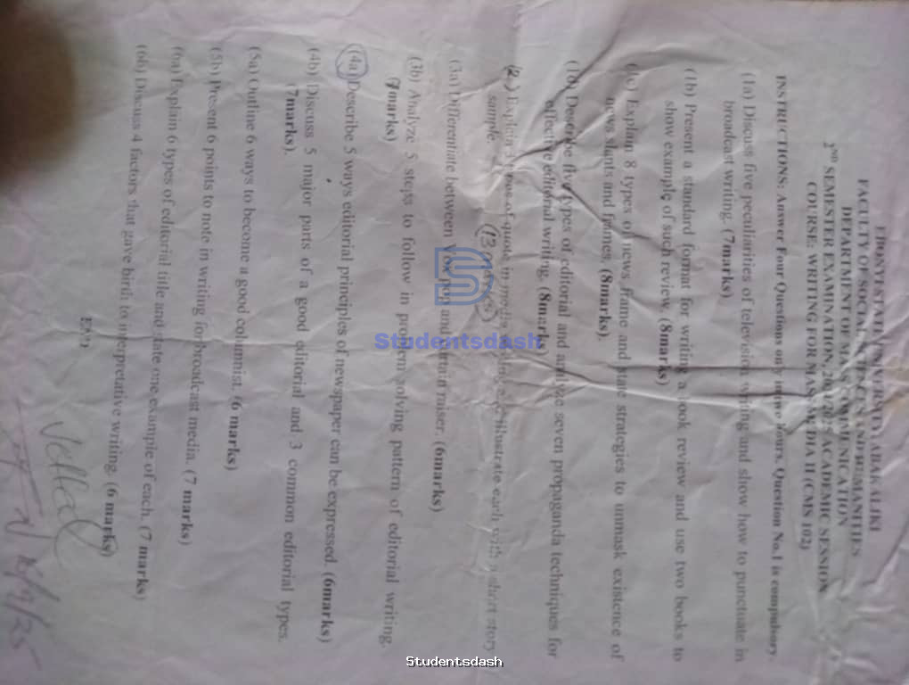 CMS 102 Past questions and answers