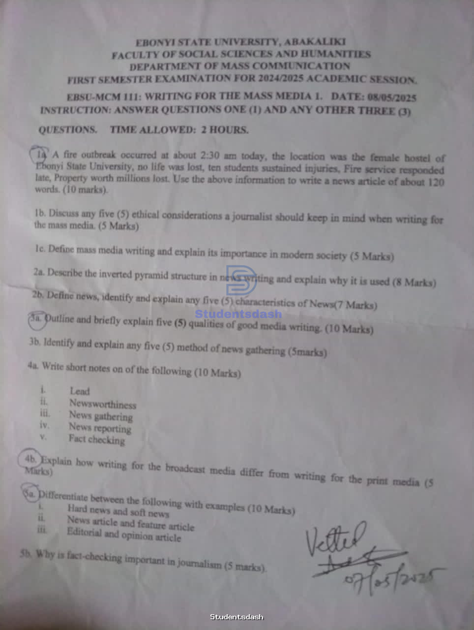 EBSU-MCM 111 Past Questions and Answers