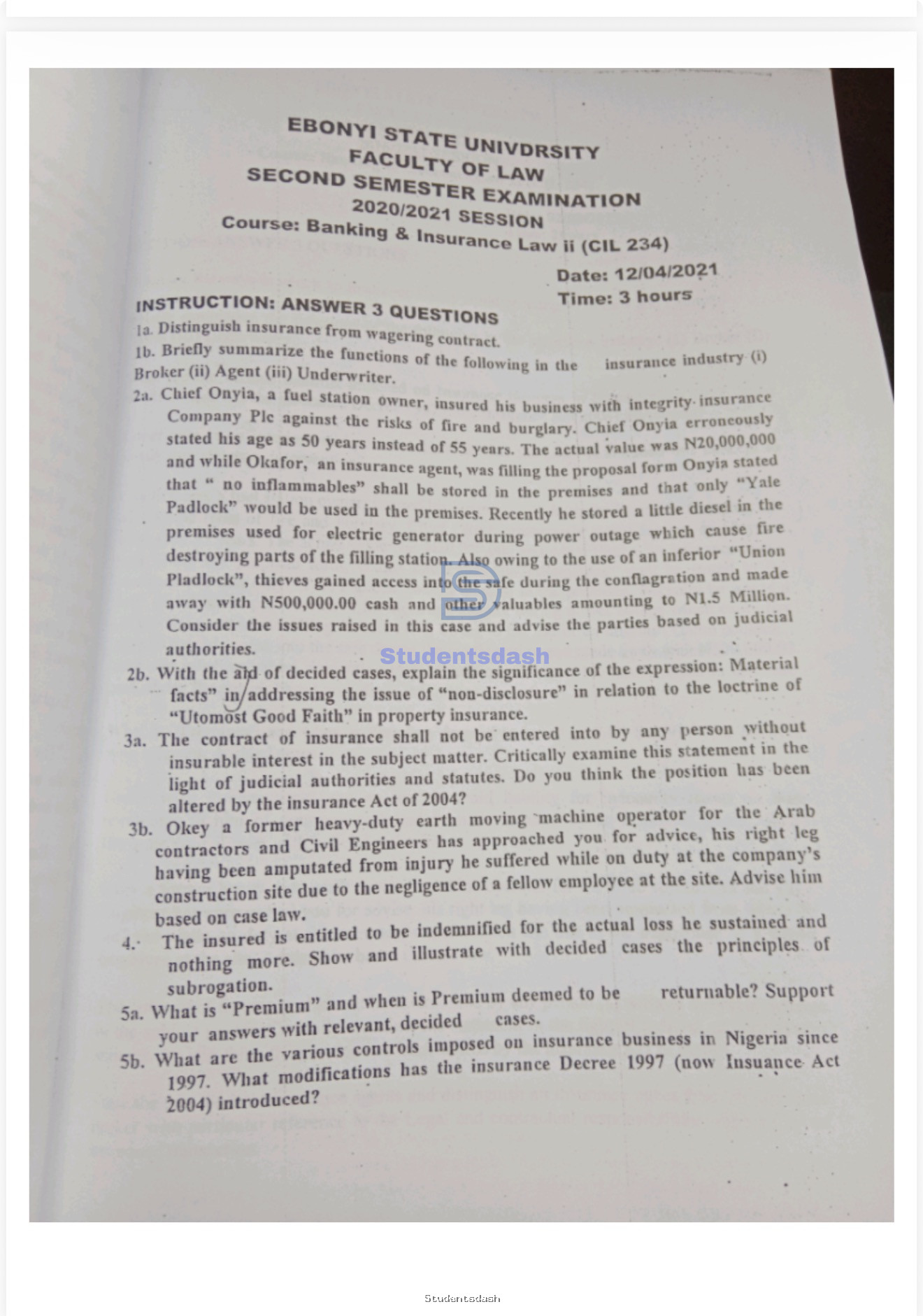 CIL 234 Past Questions and Answers