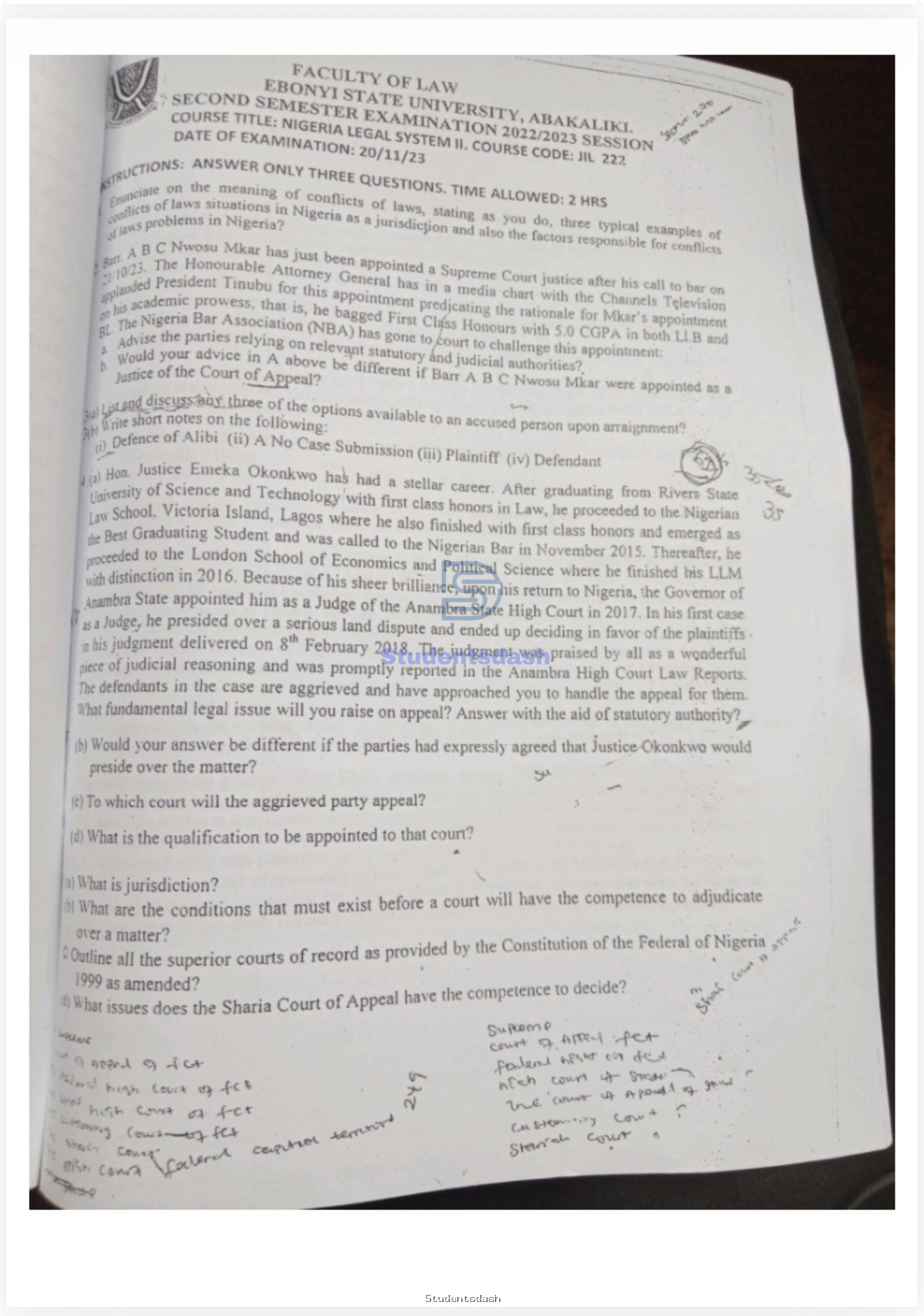 JIL 222 Past Questions and Answers