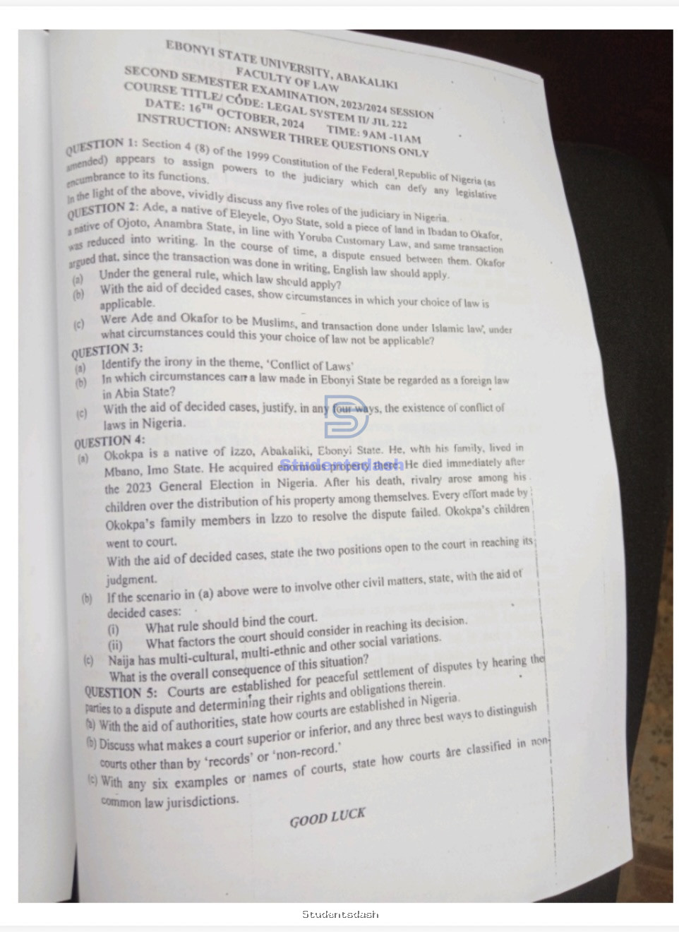 JIL 222 Past Questions and Answers