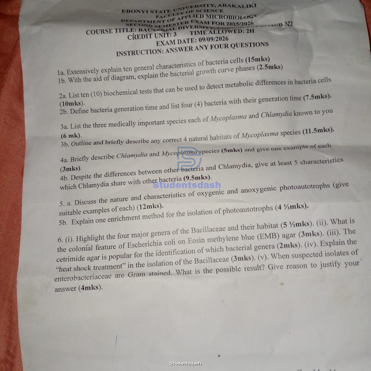 MCB 398 Past Questions and Answers