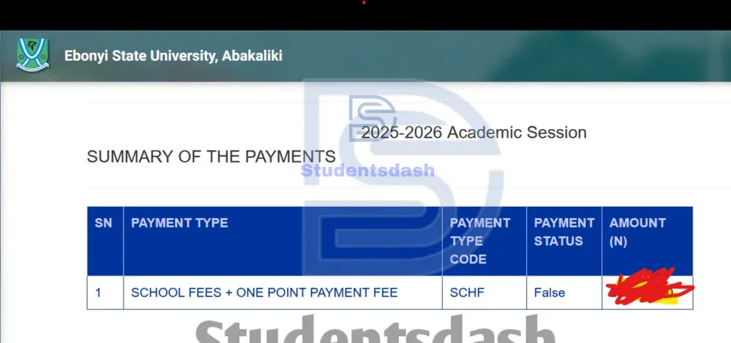 EBSU Freshers School Fees for 2025/2026 Academic Session