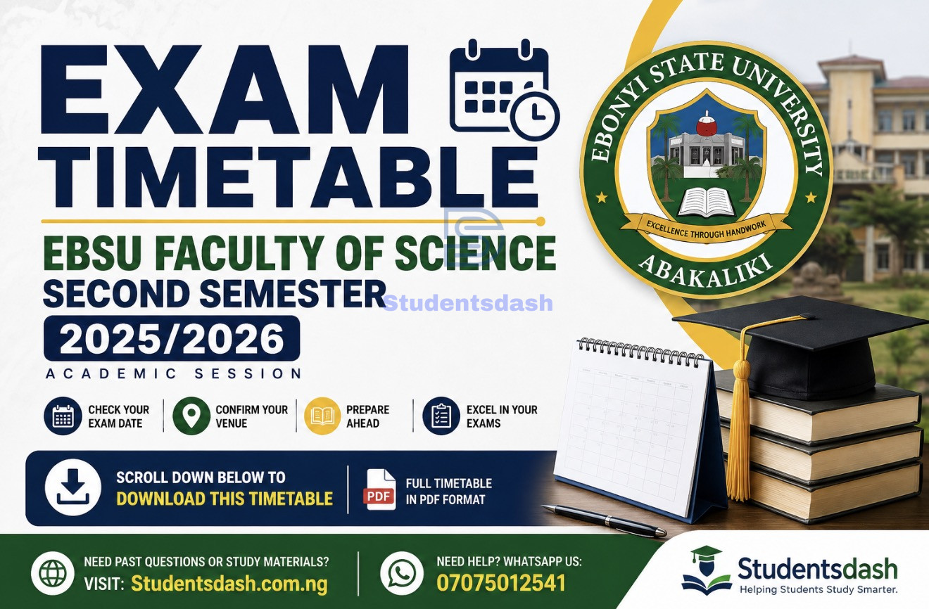 Exam Timetable: EBSU Faculty of Science Second Semester 2025/2026
