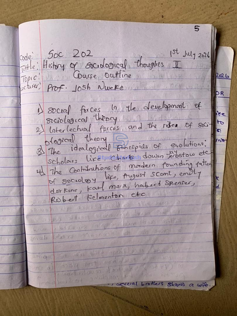 SOC 202 History of Sociological Thoughts 2