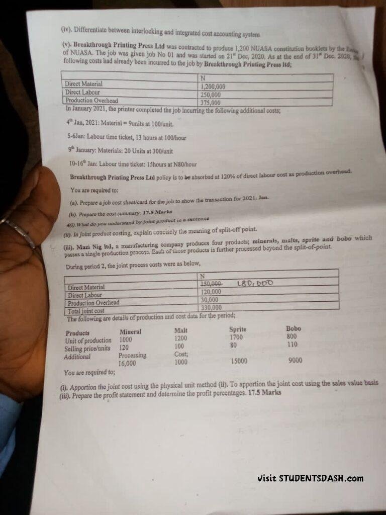 ACC 202 Past Questions and Answers