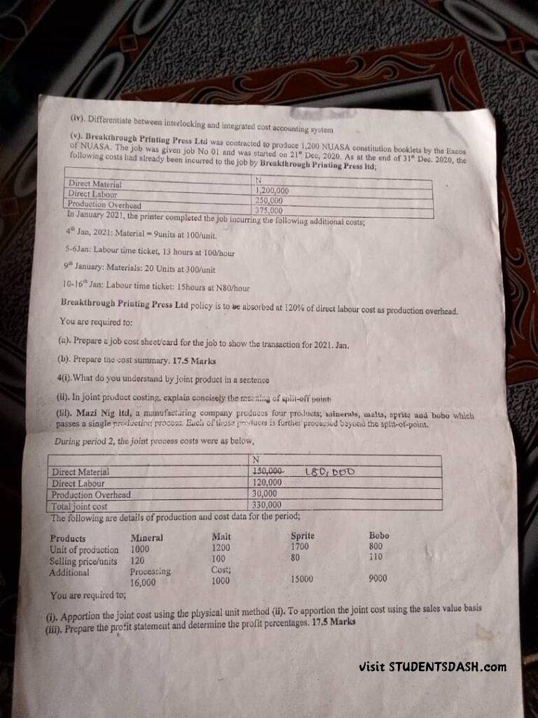 ACC 212 Past Questions and Answers