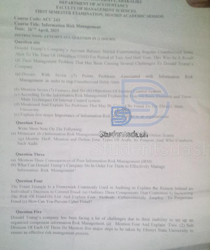 ACC 243 Past Questions and Answers 2025