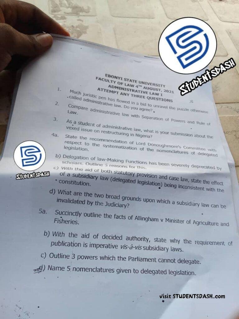 ADMINISTRATIVE LAW 1 Past Questions and Answers