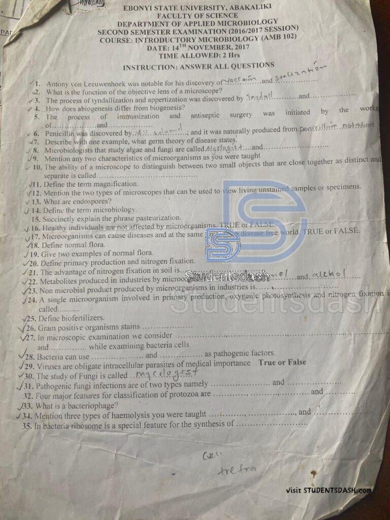 AMB 102 Past Questions and Answers