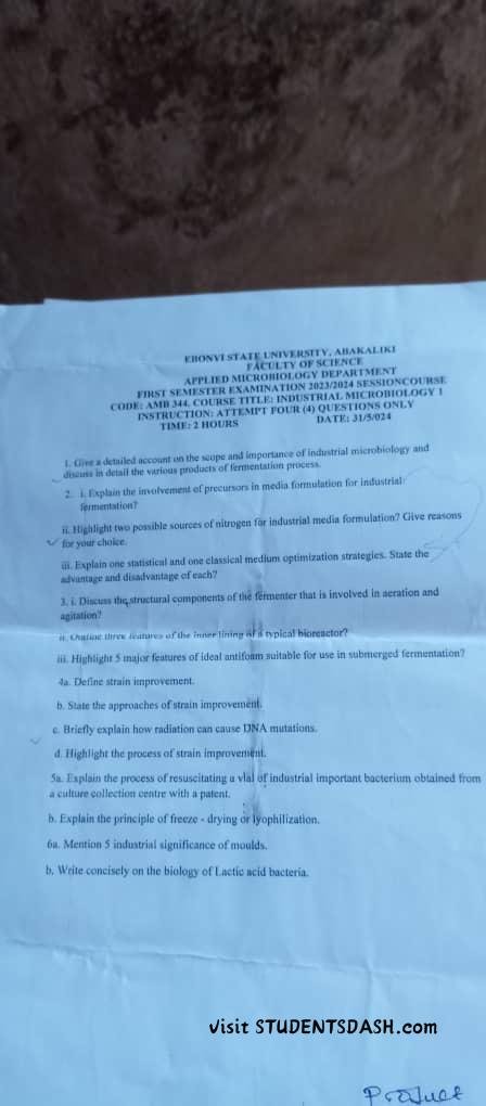 AMB 344 Past Questions and Answers
