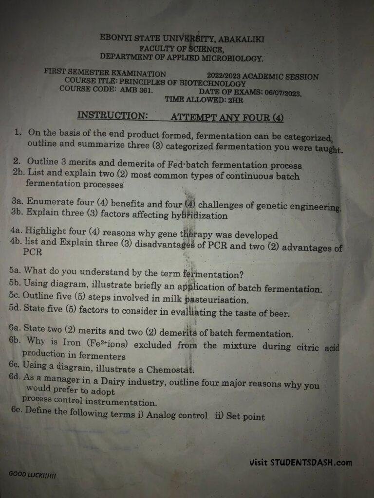 AMB 361 Past Questions and Answers
