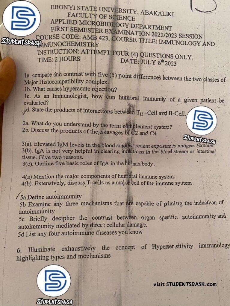 AMB 423 Past Question and Answers