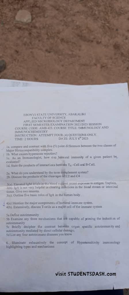 AMB 423 Past Questions and Answers