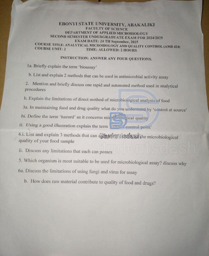 AMB 424 Past Questions and Answers