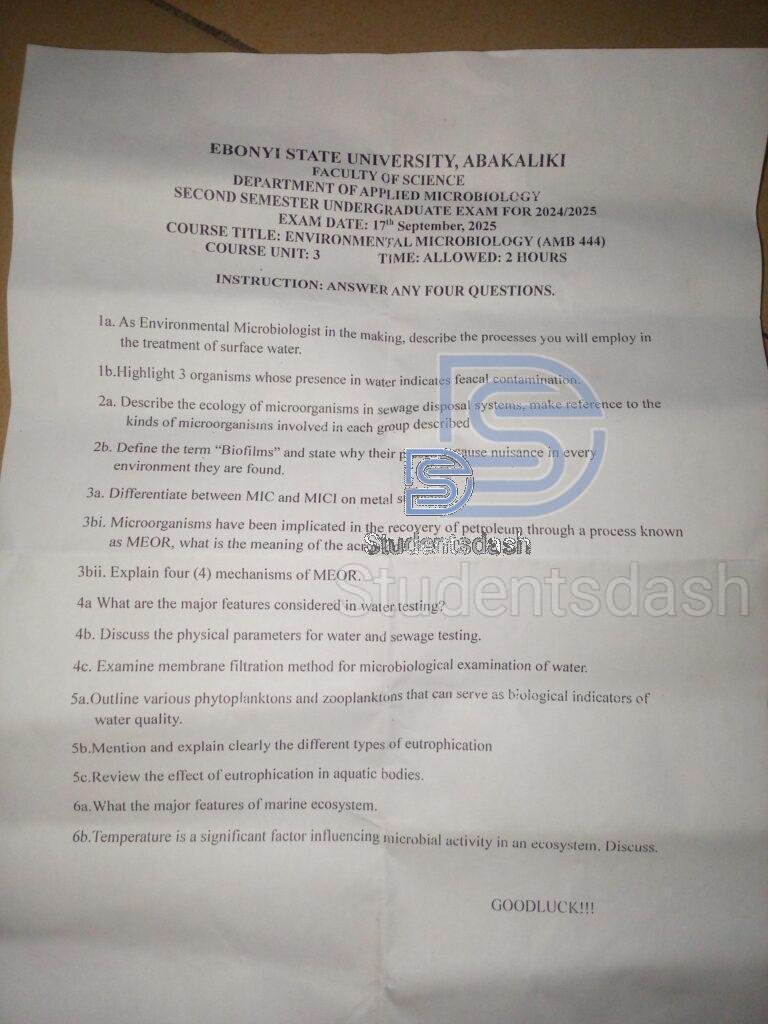 AMB 444 Past Questions and Answers