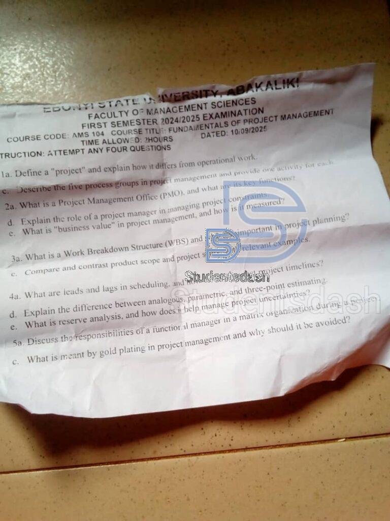 AMS 104 Past Questions and Answers 2025