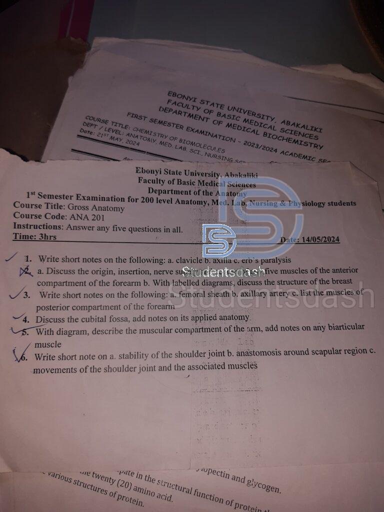 ANA 201 Past Questions and Answers 2024