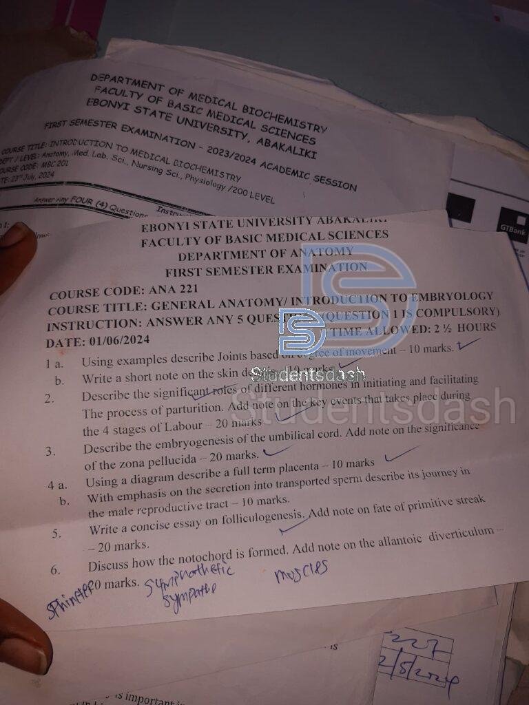 ANA 221 Past Questions and Answers 2024