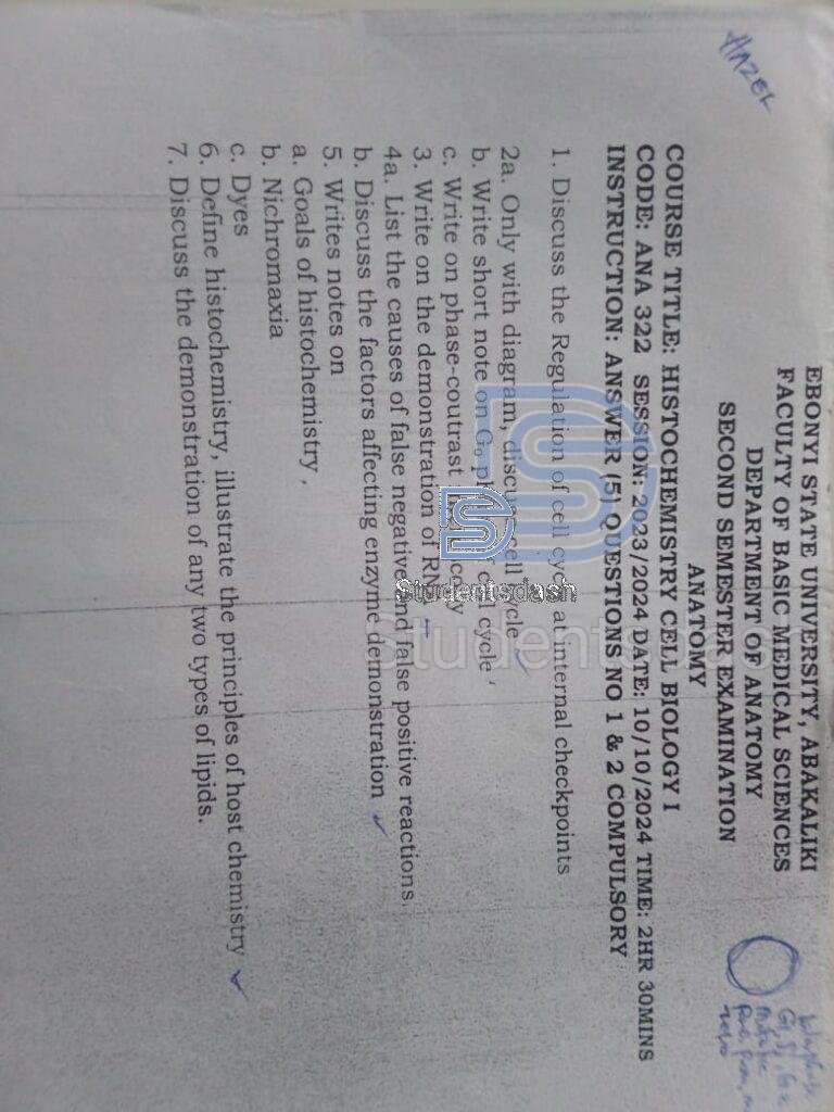 ANA 332 Past Questions and answer