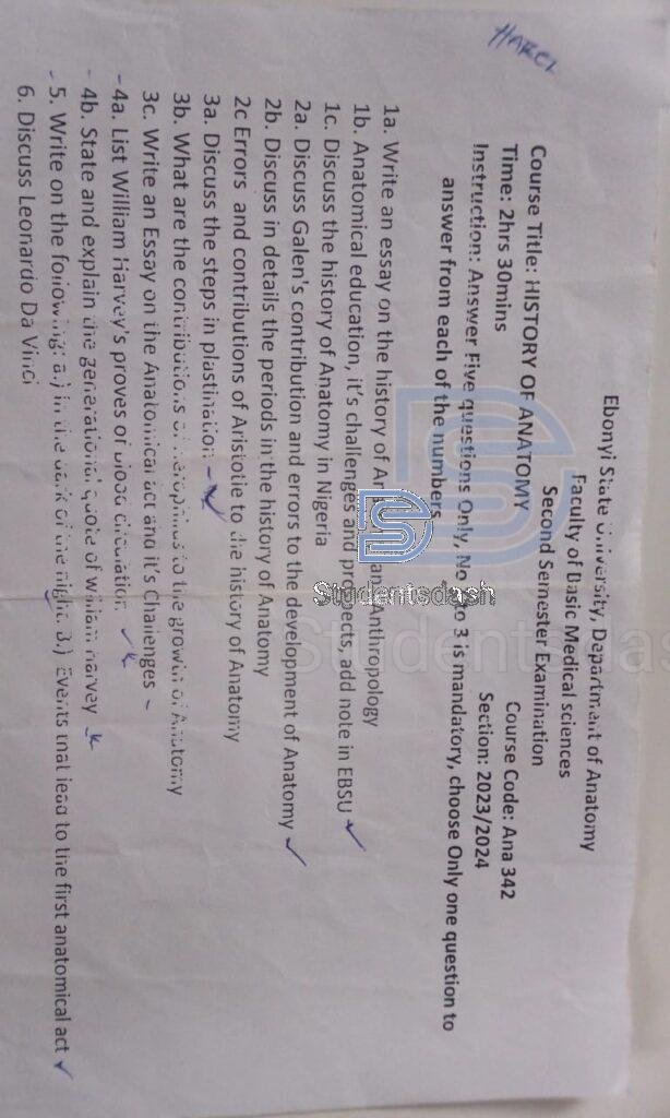 ANA 342 Past Questions and Answers