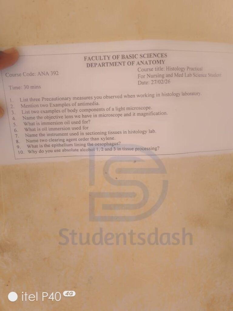 ANA 392 Past Question and Answers